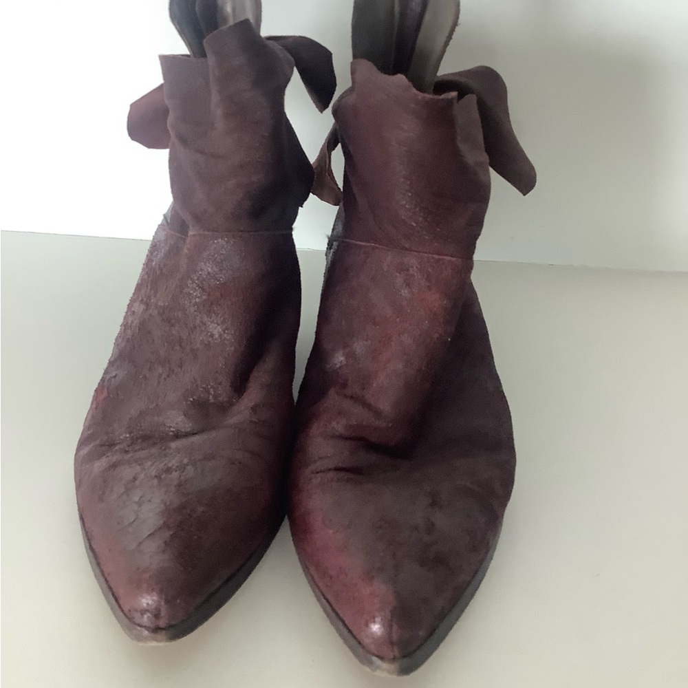 Chic Maroon Burgundy oxblood distressed leather Ankle Booties